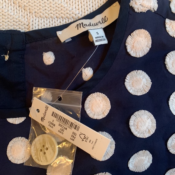 Navy textured dot madewell blouse. NWT - Picture 4 of 4